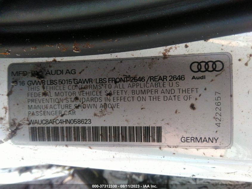 2017 AUDI A6 PREMIUM - WAUC8AFC4HN058623