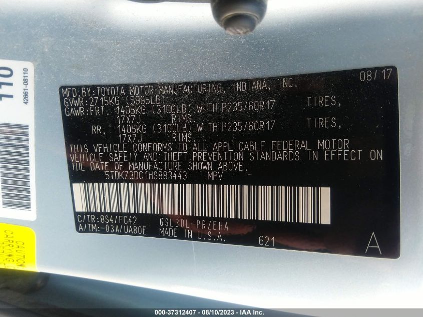 2017 TOYOTA SIENNA LE - 5TDKZ3DC1HS883443