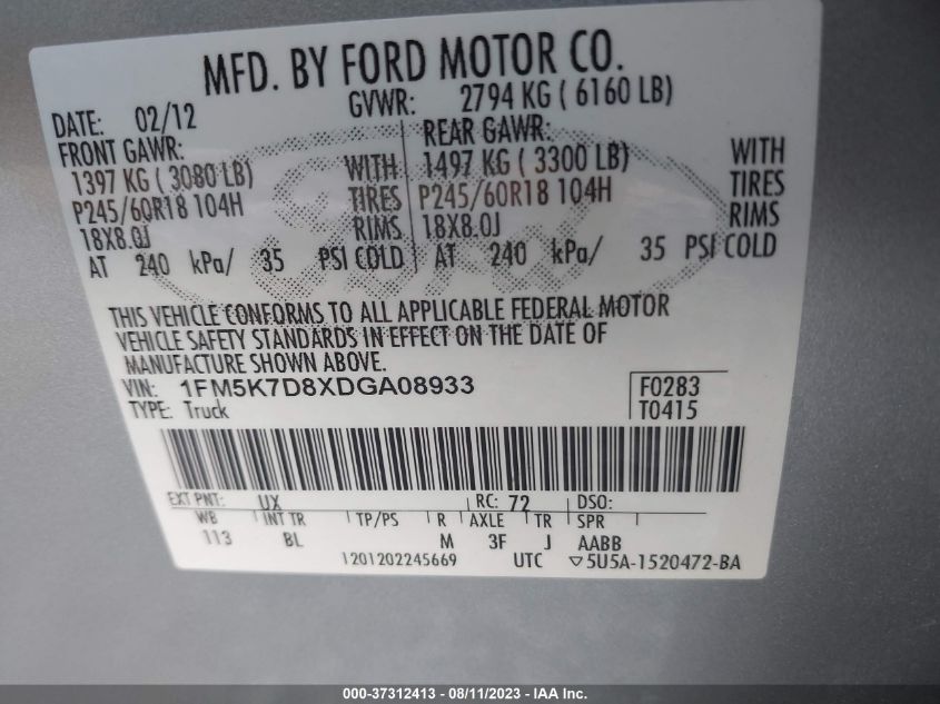 2013 FORD EXPLORER XLT - 1FM5K7D8XDGA08933