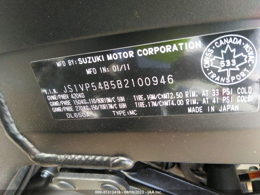 2011 SUZUKI DL650 A - JS1VP54B5B2100946
