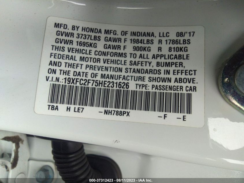 2017 HONDA CIVIC SEDAN EX - 19XFC2F75HE231626