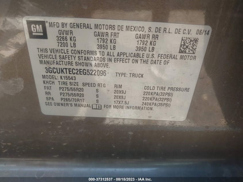 2014 CHEVROLET SILVERADO 1500 HIGH COUNTRY - 3GCUKTEC2EG522096