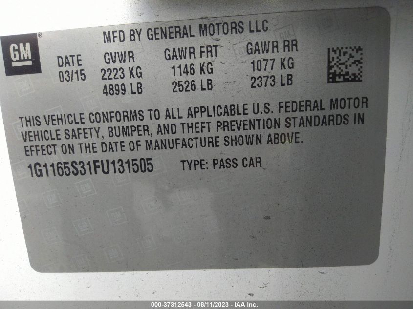 2015 CHEVROLET IMPALA LTZ - 1G1165S31FU131505