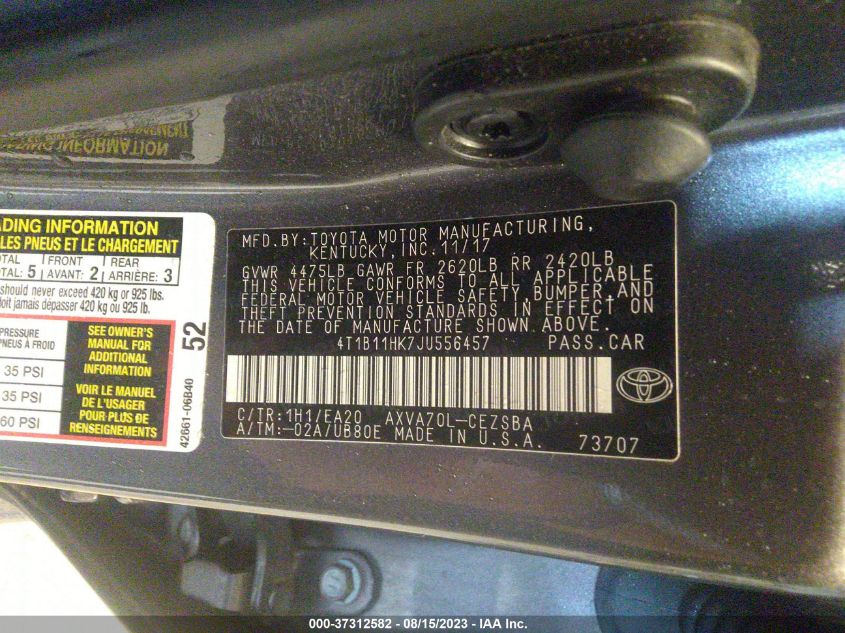 2018 TOYOTA CAMRY L/LE/XLE/SE/XSE - 4T1B11HK7JU556457