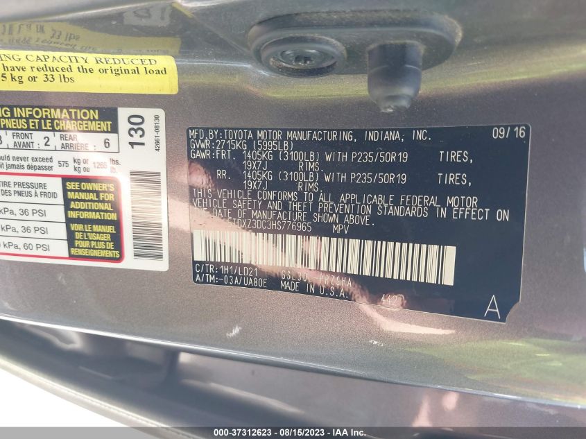 2017 TOYOTA SIENNA L 00000000000776965