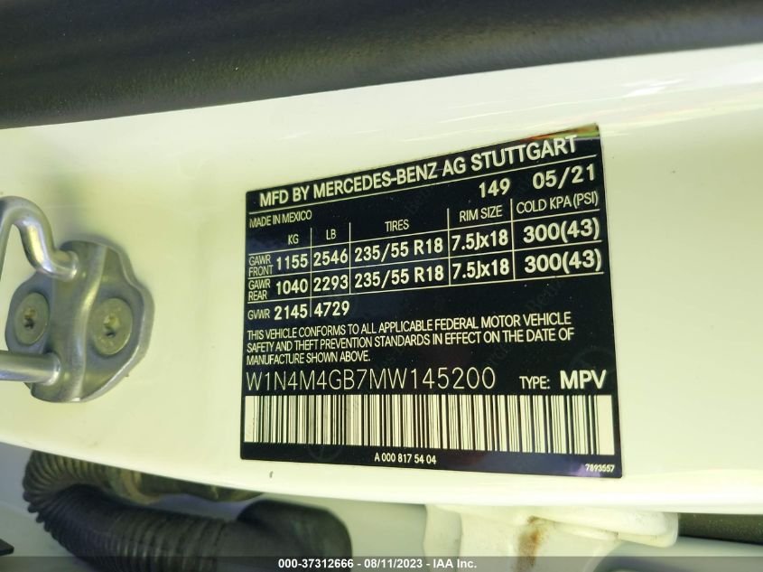 2021 MERCEDES-BENZ GLB 250 - W1N4M4GB7MW145200