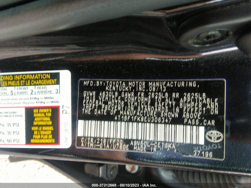 2014 TOYOTA CAMRY L/LE/XLE/SE/SE SPORT - 4T1BF1FK8EU306347