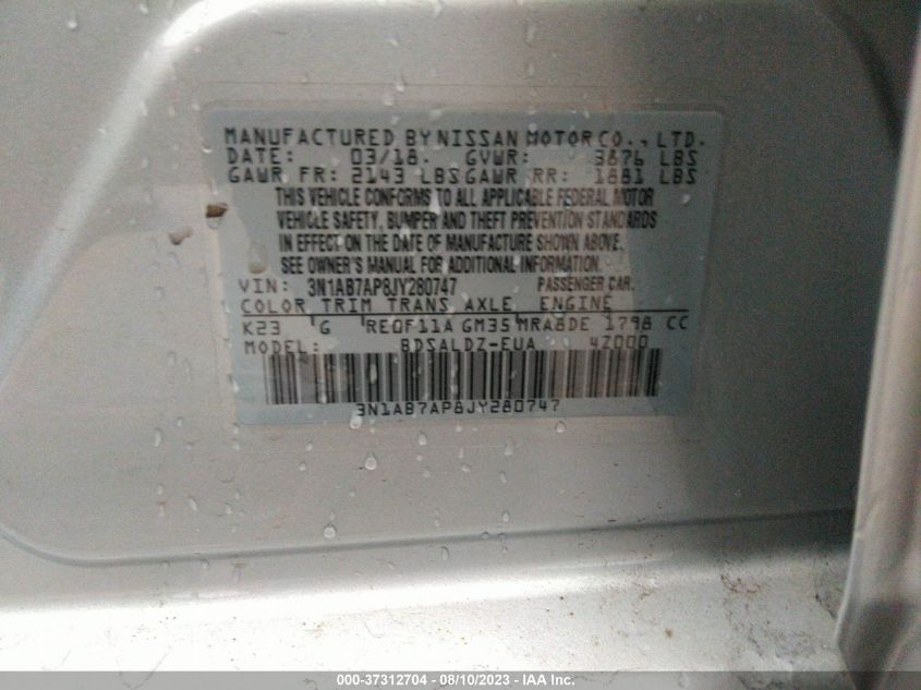 2018 NISSAN SENTRA SV - 3N1AB7AP8JY280747