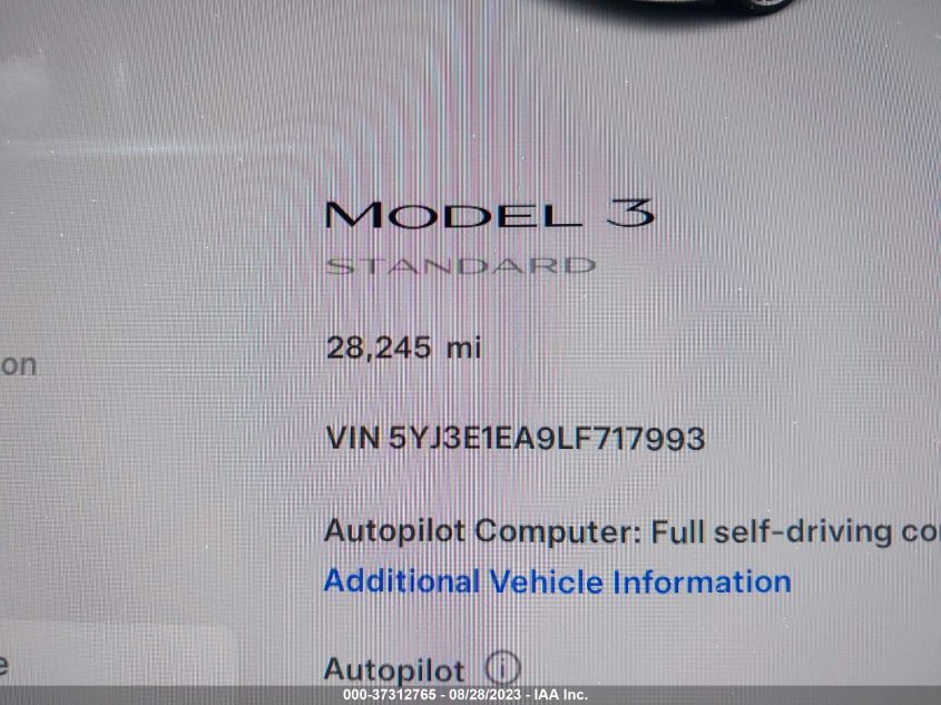 2020 TESLA MODEL 3 STANDARD RANGE - 5YJ3E1EA9LF717993