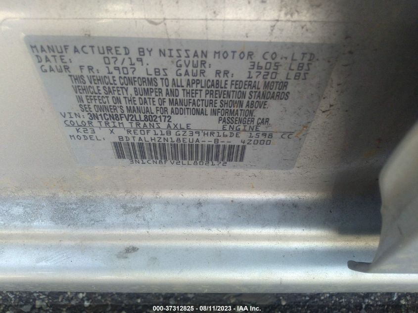 2020 NISSAN VERSA SR - 3N1CN8FV2LL802172