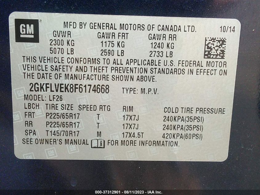 2015 GMC TERRAIN SLE - 2GKFLVEK8F6174668