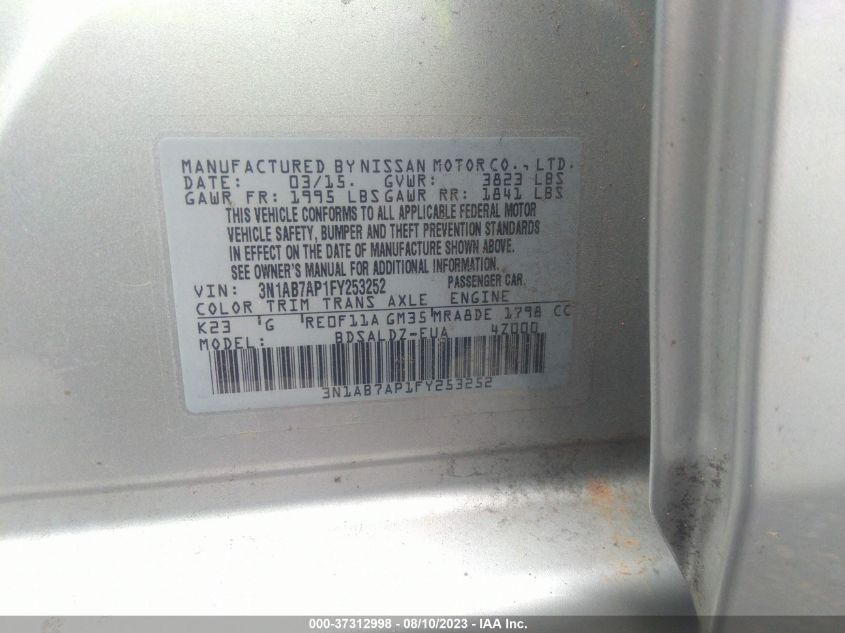2015 NISSAN SENTRA SR/SL/S/SV/FE+ S - 3N1AB7AP1FY253252