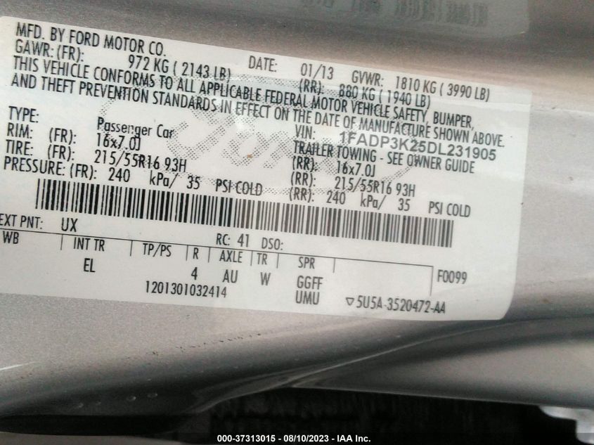 2013 FORD FOCUS SE - 1FADP3K25DL231905