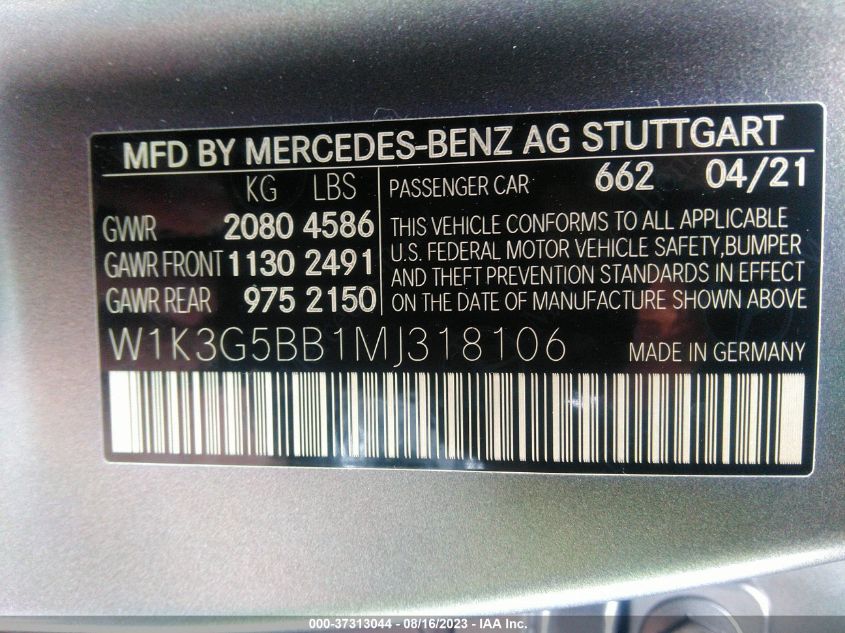 2021 MERCEDES-BENZ A-CLASS AMG A 35 W1K3G5BB1MJ318106