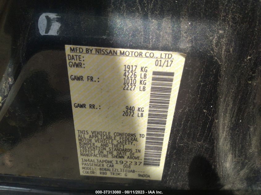 2017 NISSAN ALTIMA 2.5 SV - 1N4AL3AP0HC192237
