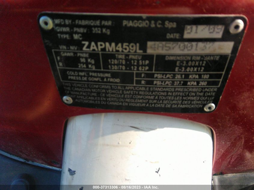 2010 VESPA GTS 300 SUPER ZAPM459L4A5700137