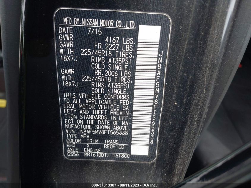 2015 NISSAN JUKE SL/SV/NISMO/S - JN8AF5MV8FT565338