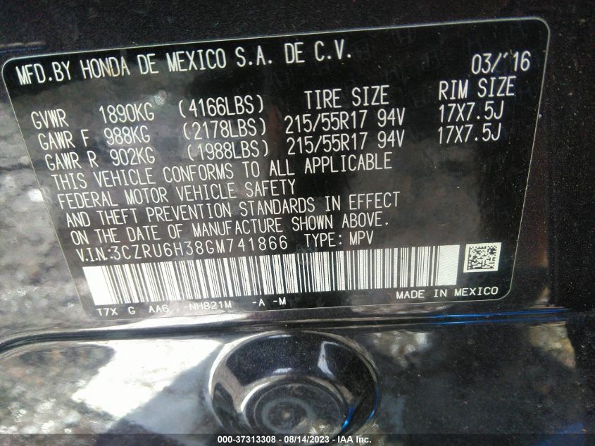 2016 HONDA HR-V LX - 3CZRU6H38GM741866