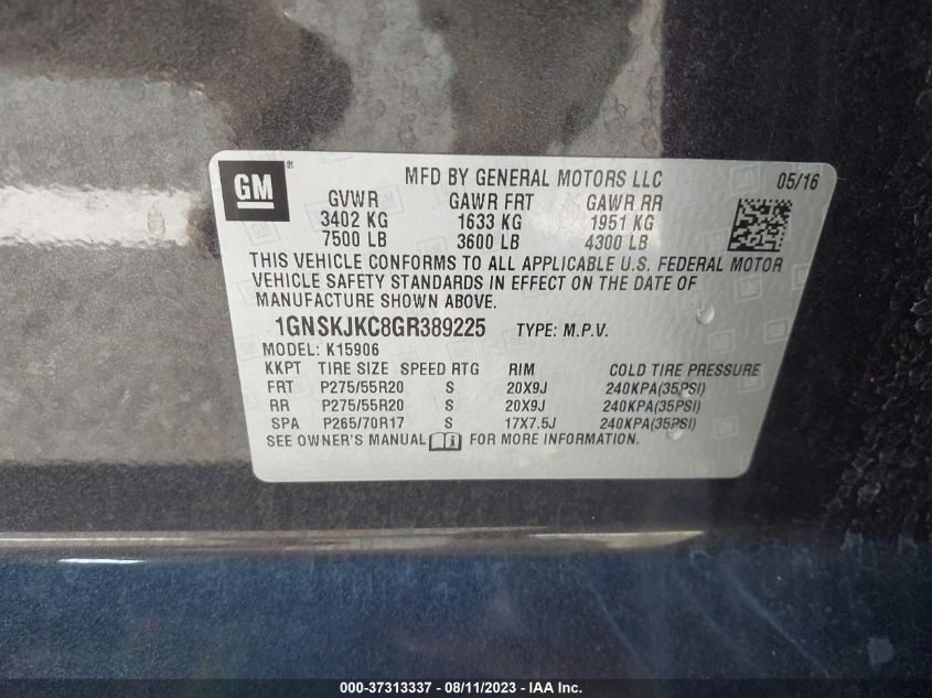 2016 CHEVROLET SUBURBAN K1500 LTZ - 1GNSKJKC8GR389225