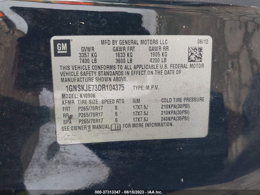 2013 CHEVROLET SUBURBAN LT - 1GNSKJE73DR104375