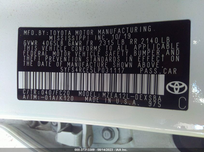 2020 TOYOTA COROLLA SE/NIGHT SHADE - 5YFS4RCE5LP031117