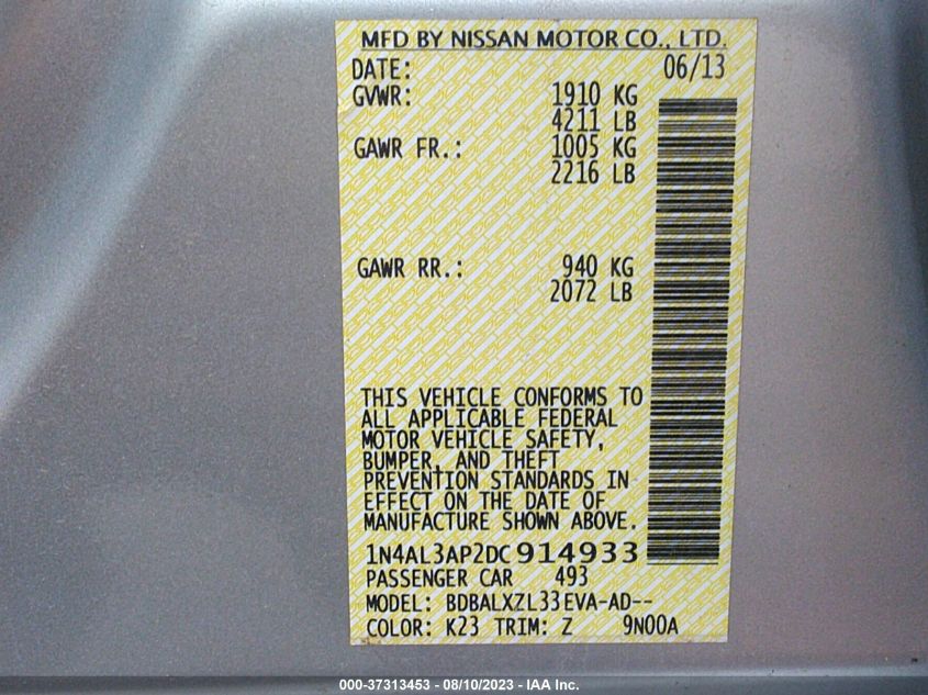 2013 NISSAN ALTIMA 2.5 SL - 1N4AL3AP2DC914933