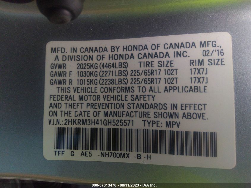 2016 HONDA CR-V SE - 2HKRM3H41GH525571