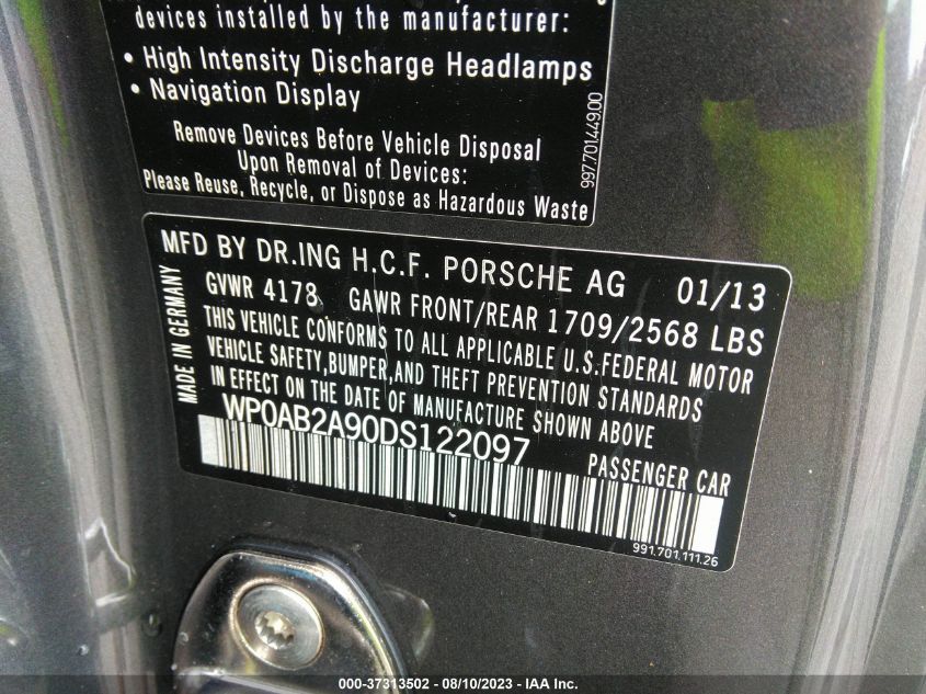 2013 PORSCHE 911 CARRERA - WP0AB2A90DS122097
