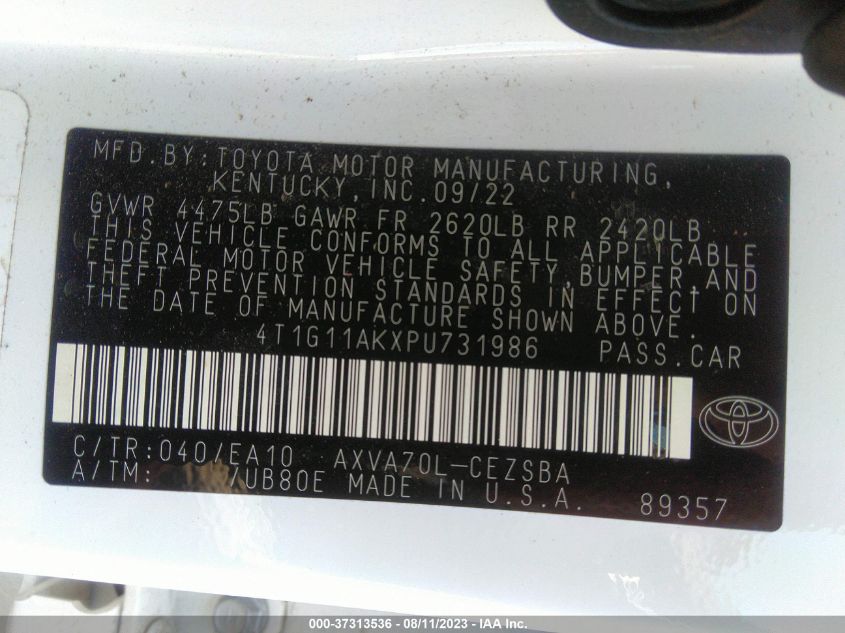 2023 TOYOTA CAMRY SE/SE NIGHTSHADE - 4T1G11AKXPU731986