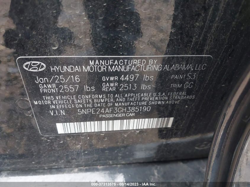 2016 HYUNDAI SONATA 2.4L SE - 5NPE24AF3GH385190