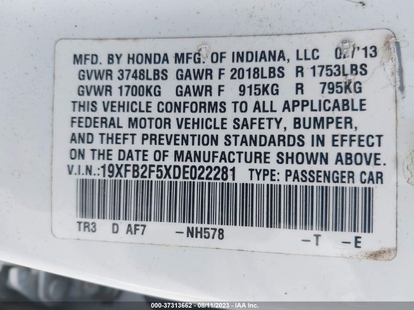 2013 HONDA CIVIC SDN LX - 19XFB2F5XDE022281