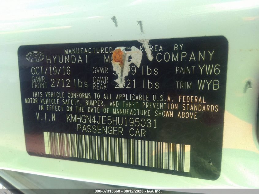 2017 GENESIS G80 3.8L KMHGN4JE5HU195031