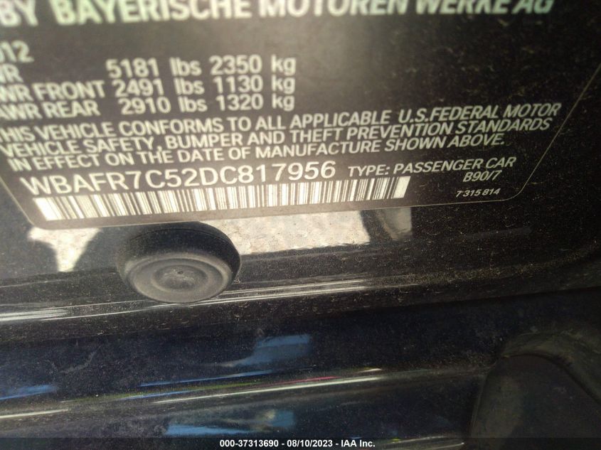 2013 BMW 5 SERIES 535I - WBAFR7C52DC817956