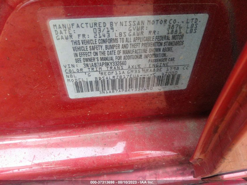 2019 NISSAN SENTRA SR - 3N1AB7AP8KY332640