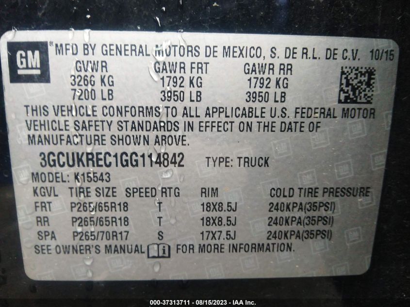 2016 CHEVROLET SILVERADO 1500 LT - 3GCUKREC1GG114842
