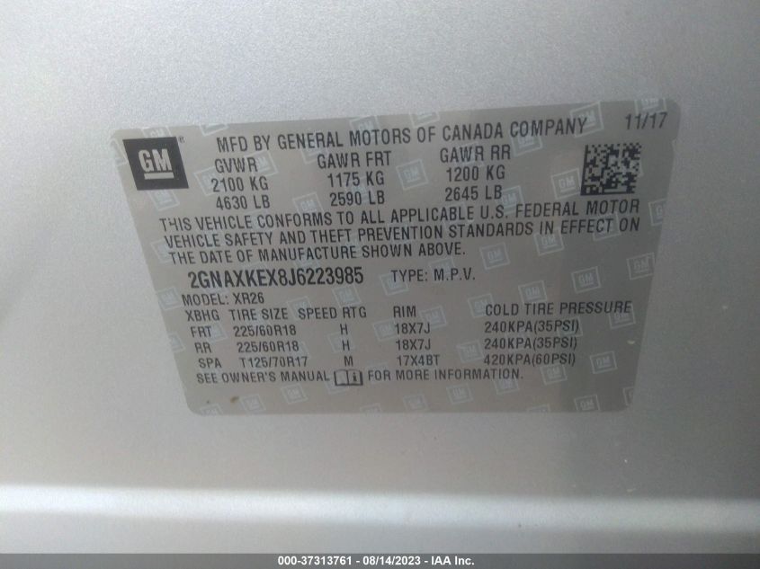 2018 CHEVROLET EQUINOX LT - 2GNAXKEX8J6223985