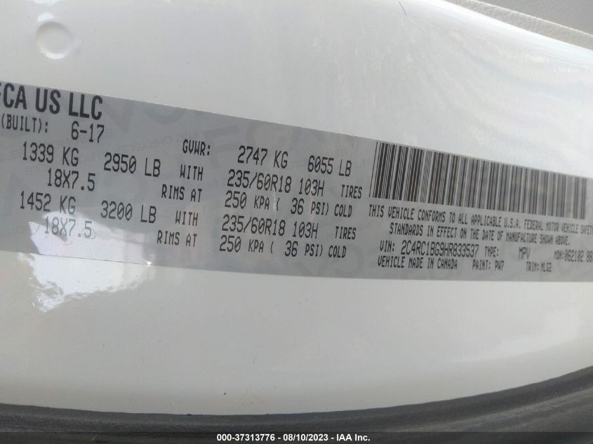 2017 CHRYSLER PACIFICA TOURING-L - 2C4RC1BG9HR833537