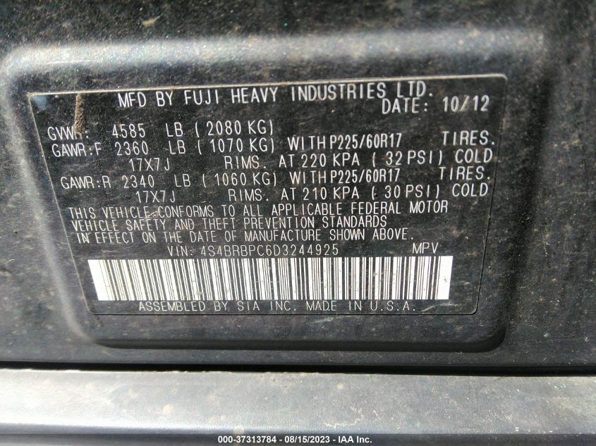 2013 SUBARU OUTBACK 2.5I LIMITED - 4S4BRBPC6D3244925