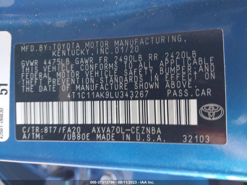 2020 TOYOTA CAMRY LE - 4T1C11AK9LU343267