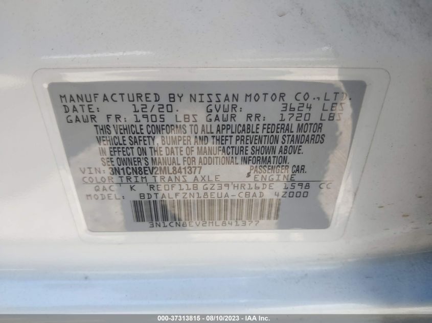 2021 NISSAN VERSA SV - 3N1CN8EV2ML841377