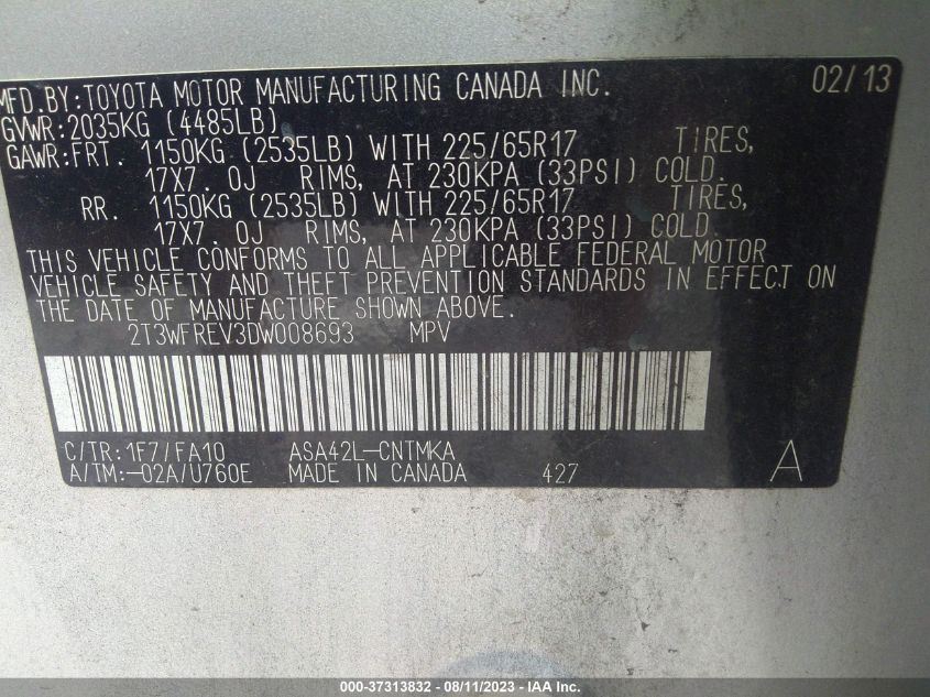 2013 TOYOTA RAV4 XLE - 2T3WFREV3DW008693