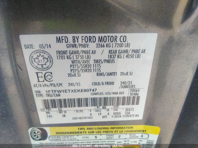 2014 FORD F-150 XL/XLT/FX4/LARIAT - 1FTFW1ETXEKE60747