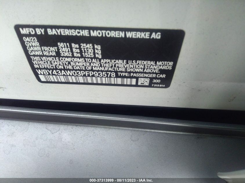 2023 BMW I4 EDRIVE35 WBY43AW03PFP93578