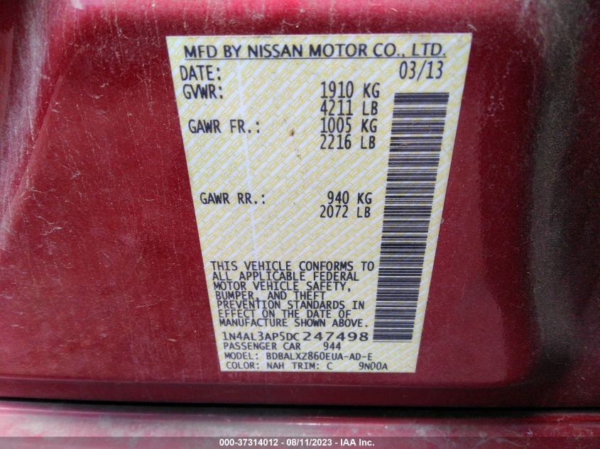2013 NISSAN ALTIMA 2.5 SL - 1N4AL3AP5DC247498