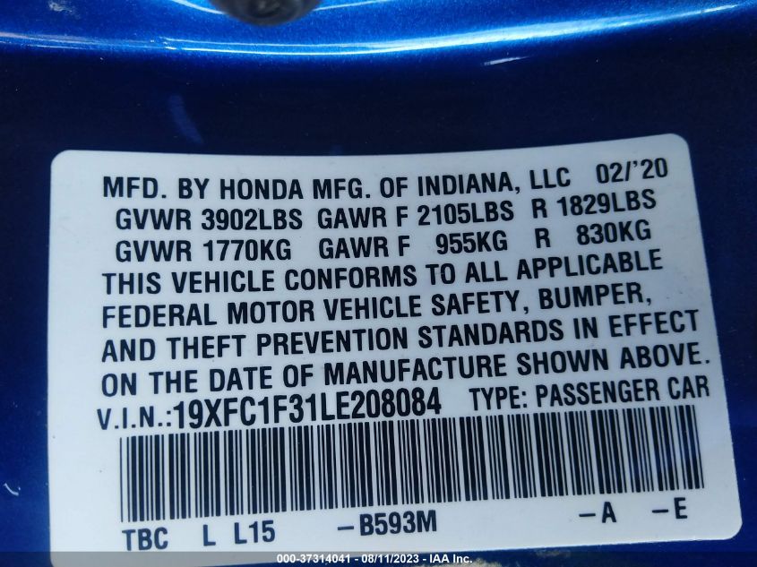 2020 HONDA CIVIC SEDAN EX - 19XFC1F31LE208084