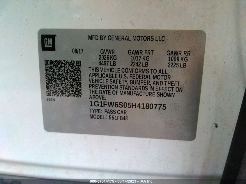 2017 CHEVROLET BOLT EV LT - 1G1FW6S05H4180775