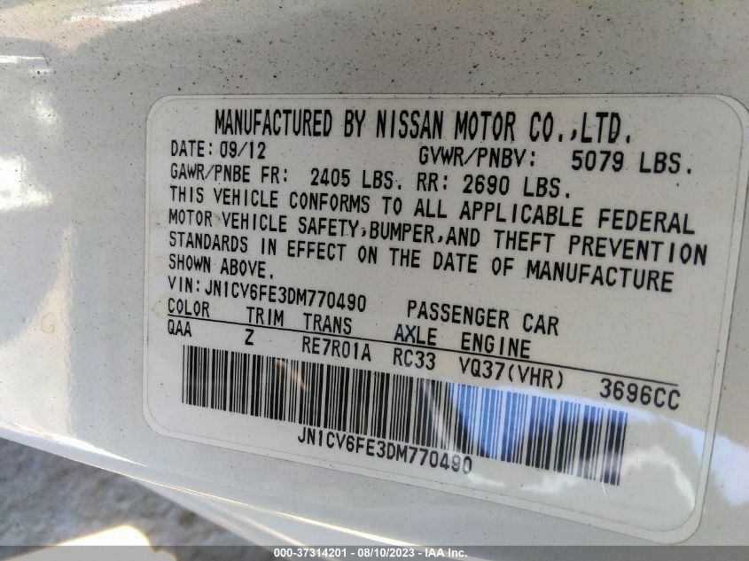 2013 INFINITI IPL G - JN1CV6FE3DM770490