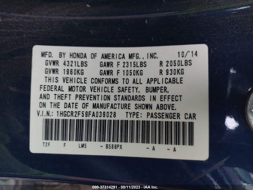 2015 HONDA ACCORD SEDAN SPORT - 1HGCR2F55FA039028