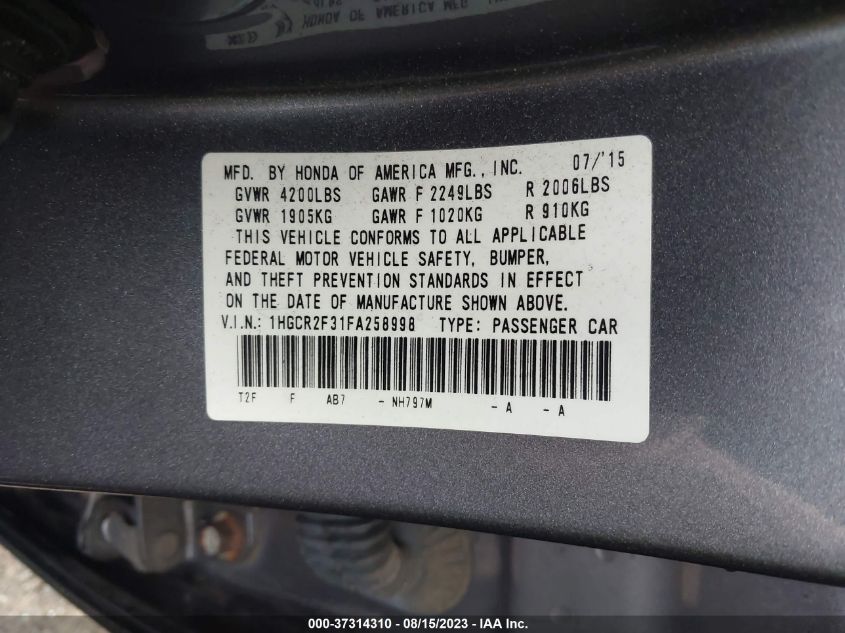 2015 HONDA ACCORD SEDAN LX - 1HGCR2F31FA258998