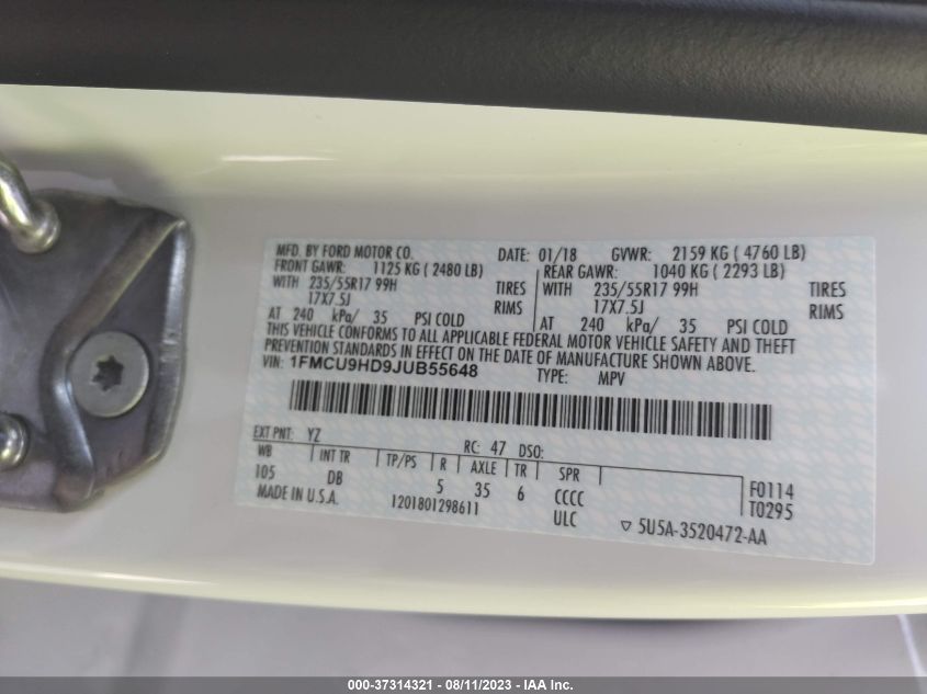 1FMCU9HD9JUB55648 2018 FORD ESCAPE, photo no. 9